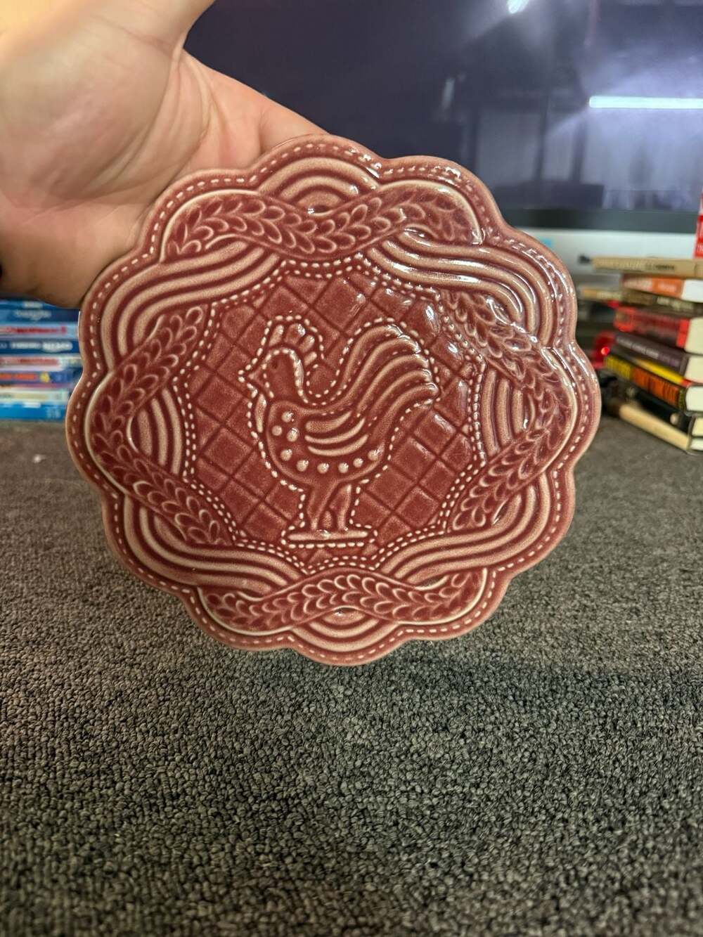 Longaberger Pottery Paprika Rooster Trivet Hot Plate 8 Inch